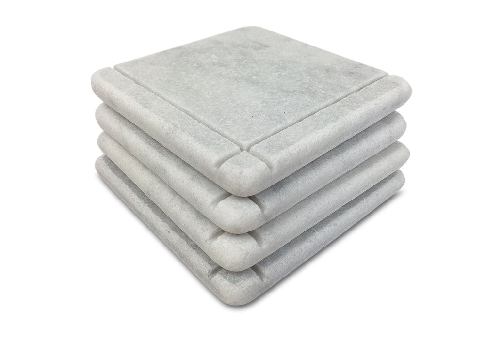 Craftsman Style Marble Coasters – White Carrara Marble Stone Coasters, Set of 4, Design C