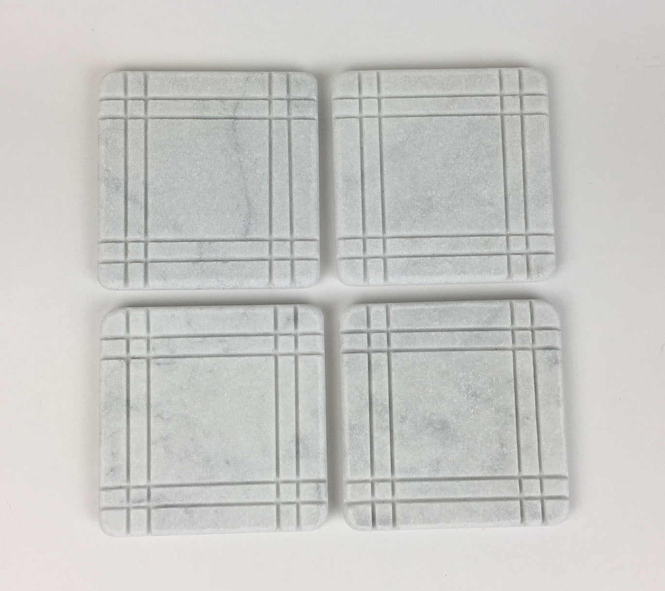 Bungalow Style Marble Coasters – White Carrara Marble Stone Coasters, Set of 4, Design B