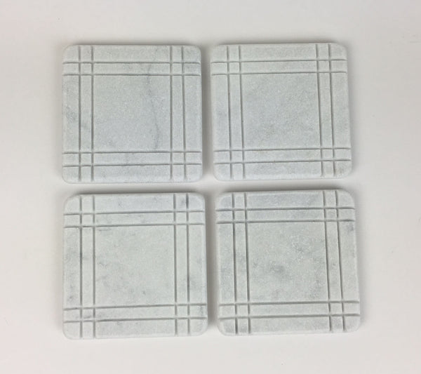 Bungalow Style Marble Coasters – White Carrara Marble Stone Coasters, Set of 4, Design B