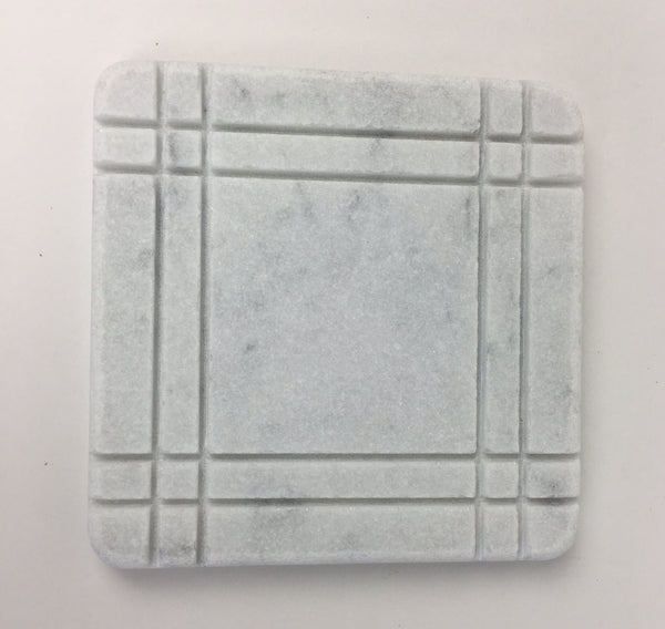 Bungalow Style Marble Coasters – White Carrara Marble Stone Coasters, Set of 4, Design B