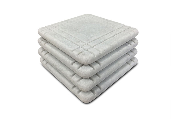 Bungalow Style Marble Coasters – White Carrara Marble Stone Coasters, Set of 4, Design B