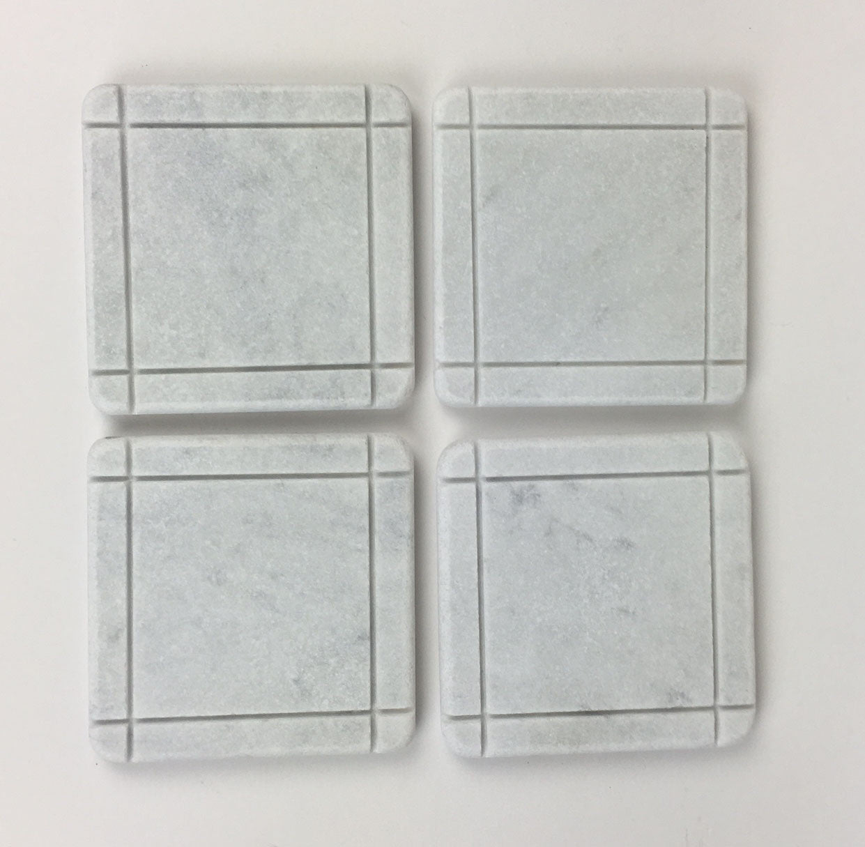 Arts & Crafts Style Marble Coasters – White Carrara Marble Stone Coasters, Set of 4, Design D