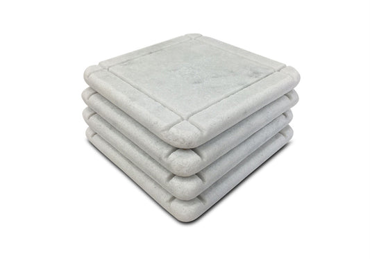 Arts & Crafts Style Marble Coasters – White Carrara Marble Stone Coasters, Set of 4, Design D