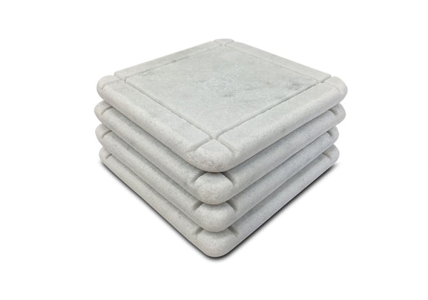 Arts & Crafts Style Marble Coasters – White Carrara Marble Stone Coasters, Set of 4, Design D