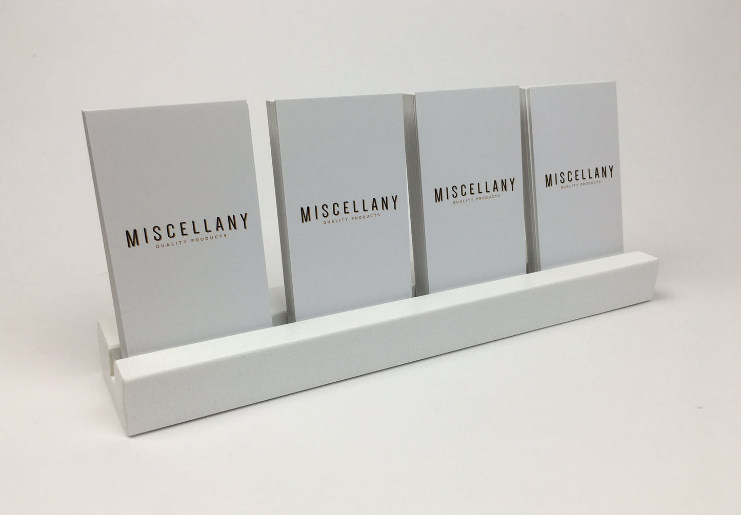 Multiple Vertical Business Card Holder - White Quartz, Holds 4 Sets of Cards