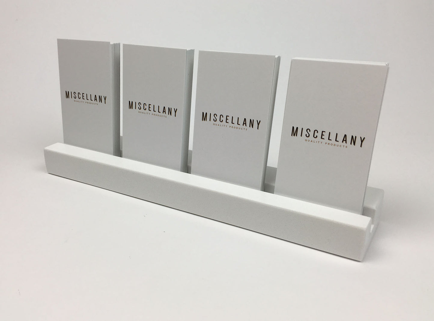Multiple Vertical Business Card Holder - White Quartz, Holds 4 Sets of Cards