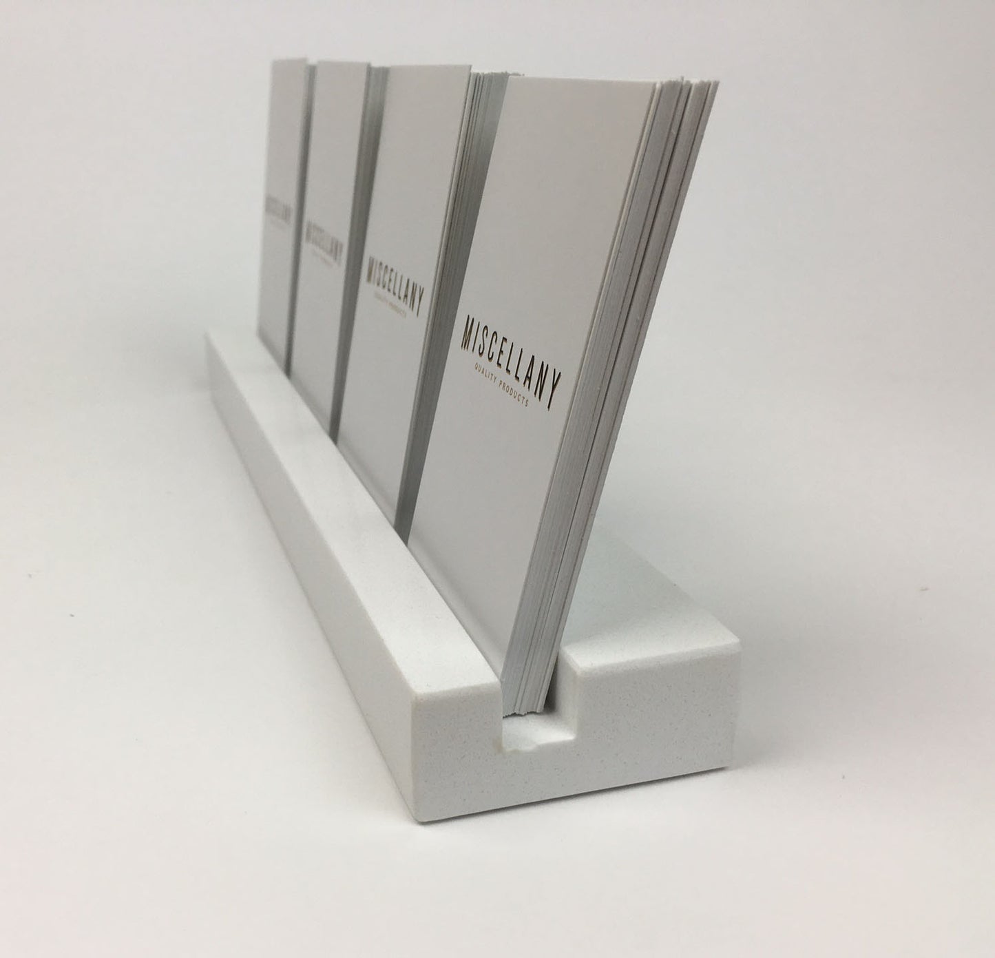 Multiple Vertical Business Card Holder - White Quartz, Holds 4 Sets of Cards