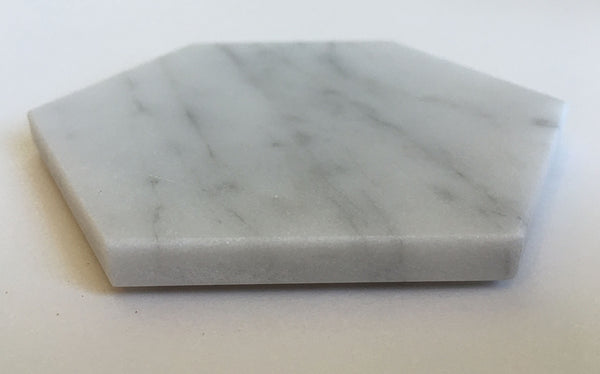 Geometric Coasters in White Carrara Marble - Set of Six Hexagon Coasters