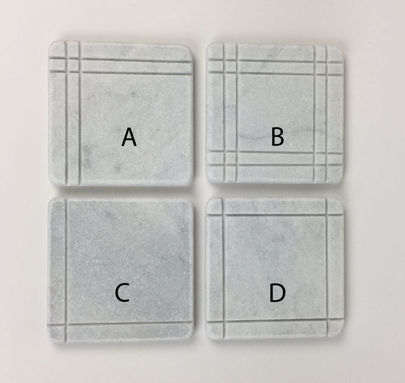 Arts & Crafts Style Marble Coasters – White Carrara Marble Stone Coasters, Set of 4, Design D